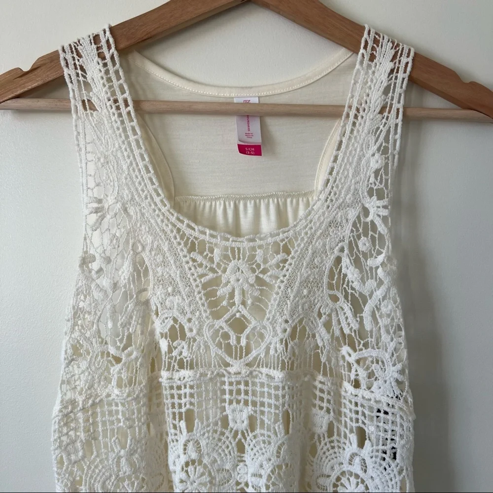 White Natural Crochet Tank with Fringe Top - Picture 2 of 7